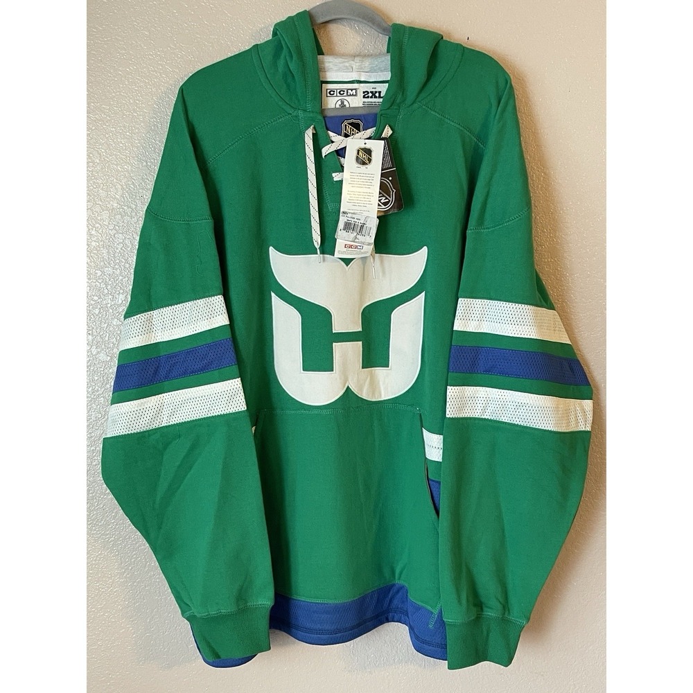 Men's 2XL NWT Hartford Whalers CCM Lace Up Pullover Hoodie Green